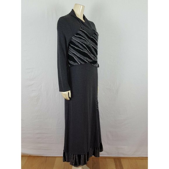 CATY LESCA gray and black Bohemian maxi dress 4‎ - Picture 2 of 12